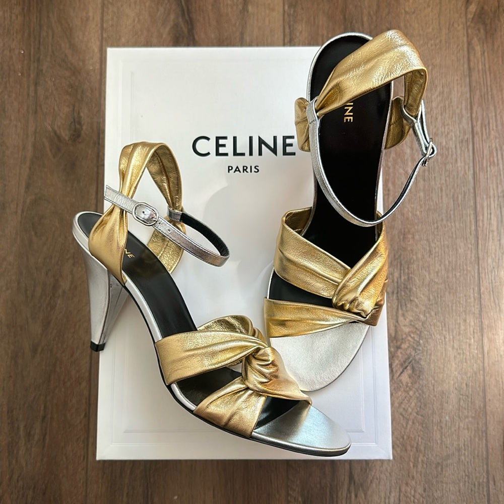 Celine Triangle Heel Sandal Gold/Silver Size 39